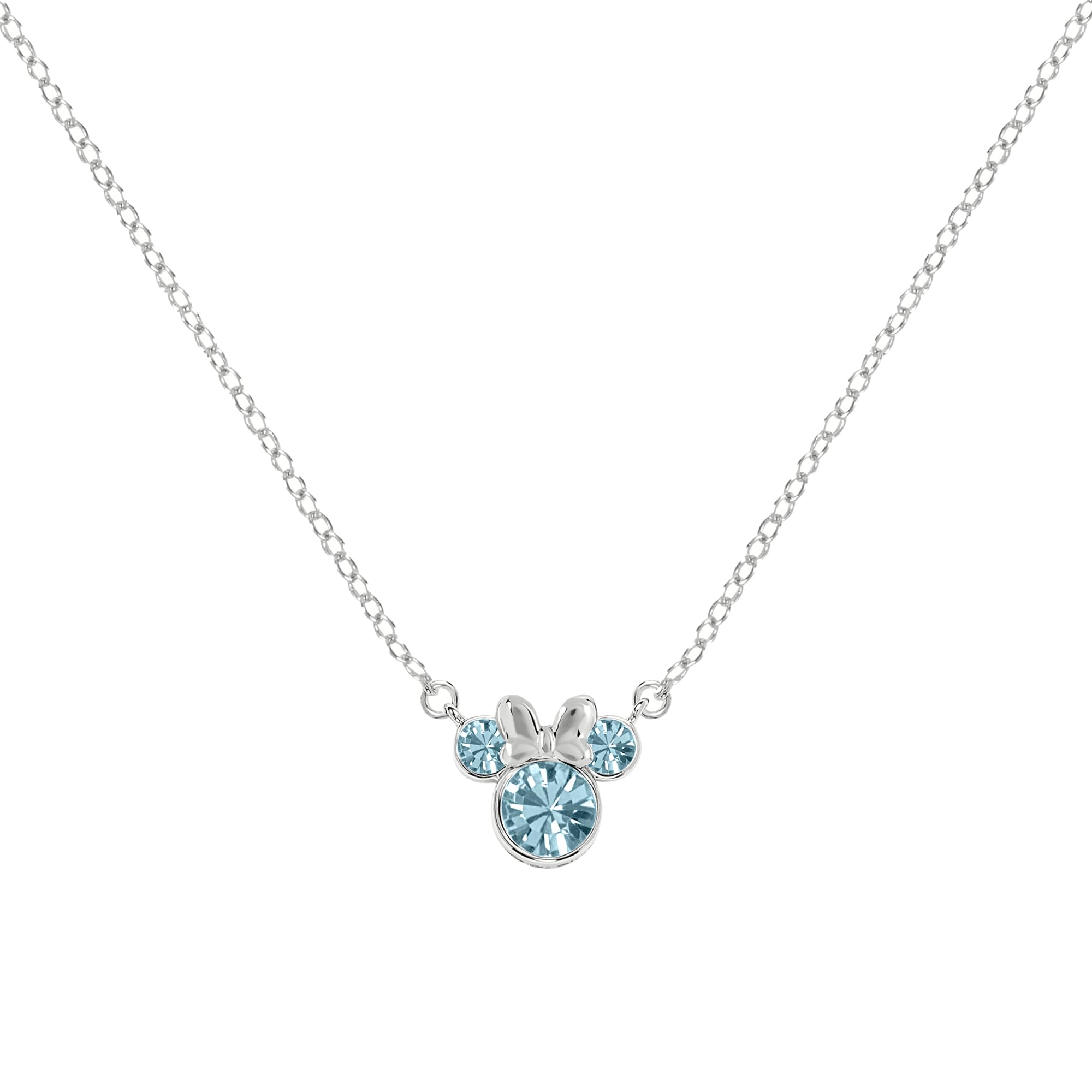 Collana in argento Sterling 925 con ciondolo a forma di Minnie, con pietra di nascita di marzo