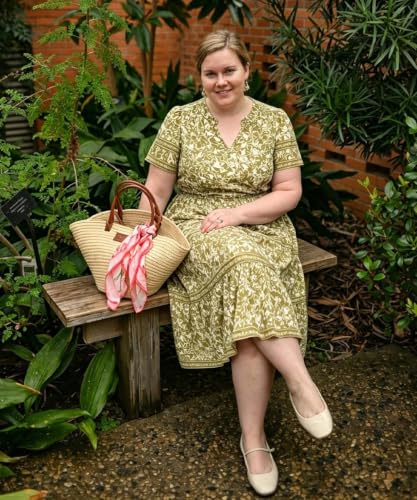 Image of TIYOMI Women Plus Size Dress Boho V Neck Short Sleeve Beach Maxi Dresses Floral /Stripe /Leaves /Lemon XL-5XL
