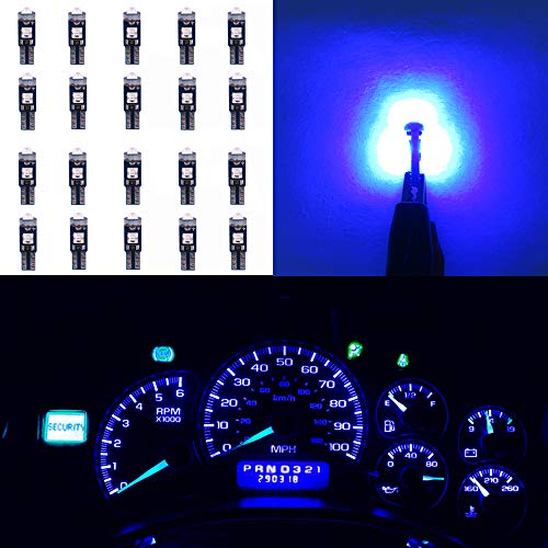 WLJH Canbus T5 Led 37 74 286 2721 2723 12505LL Mini Wedge Bulb - Easy to Install for Dashboard Instrument Panel Gauge Cluster Vanity Mirror Glove Box Indicator Warning Lights Blue, 20 Pack