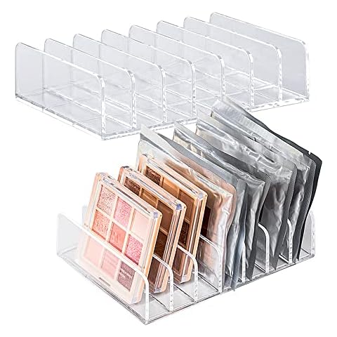 2 Pack Eyeshadow Palette Makeup Organizer 7-Section Divided Acrylic Makeup Cosmetic Storage Holder Display Stand Rack for Bathroom Countertop Vanity Cover