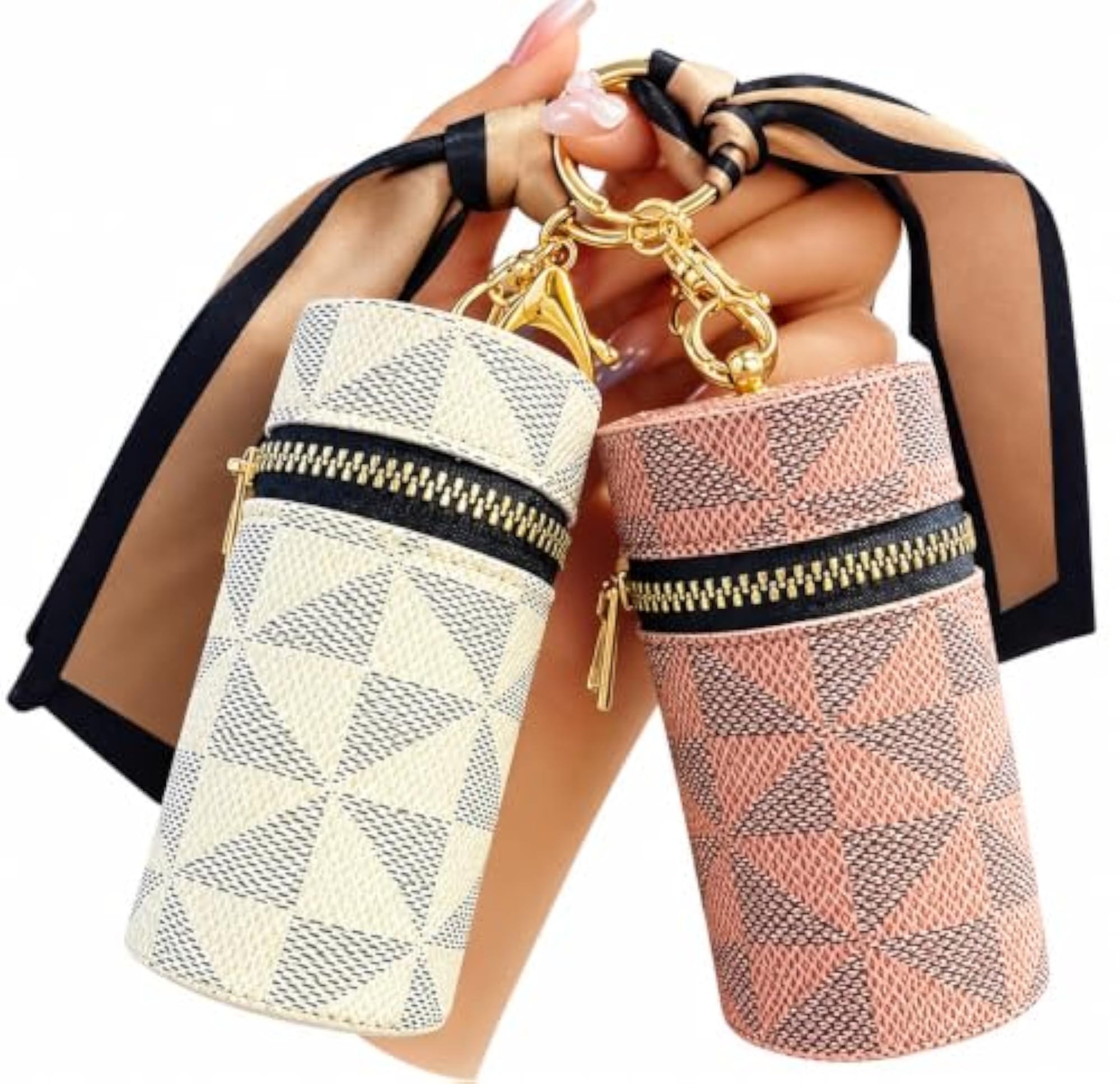 Mini Leather Keychain Coin Pouch, Round Zipper Bag