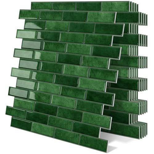 Tiwoos Thick Green Peel and Stick Tile Backsplash 12'x12' Self Adhesive Wall Marble Tiles for Kitchen (10-Sheet,Green)