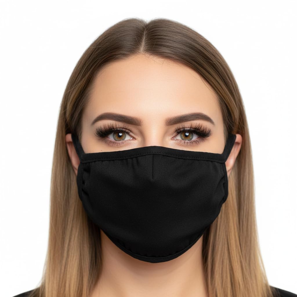 Black Cotton Face Mask - Washable and Reusable Cloth Mouth Cover - Dustproof Protection Covering for Men and Women - Ideal for Indoors, Outdoors, Cycling, and Ski Activities
