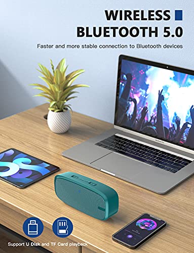 Image of LENRUE Bluetooth Speaker, Wireless Portable Speaker with Loud Stereo Sound, Rich Bass, 12-Hour Playtime, Built-in Mic. Perfect for iPhone, Samsung and More (Green)