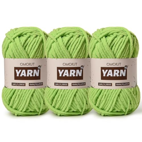 Image of 3 Packs Plush Chenille Chunky Crochet Yarn - Baby Yarn for Crocheting Soft - Velvet Yarns Knitting for Blankets Crafts - Fluffy Amigurumi Yarns 150g / 196.8yds (3 Grass Green)