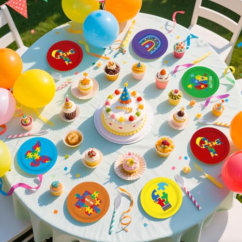 Image of 60Pcs Autism Awareness Paper Plates 7 inch Heavy Duty Plates