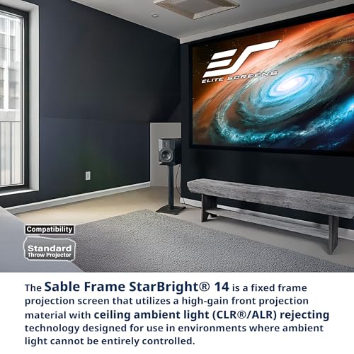 Image of Elite Screens 110 inch Fixed Frame Projector Screen 16:9, StarBright 14 ALR, 4K /8K UHD Ready, Wall Mounted, Black Velvet Frame for Home Theater, ER110H-SB14
