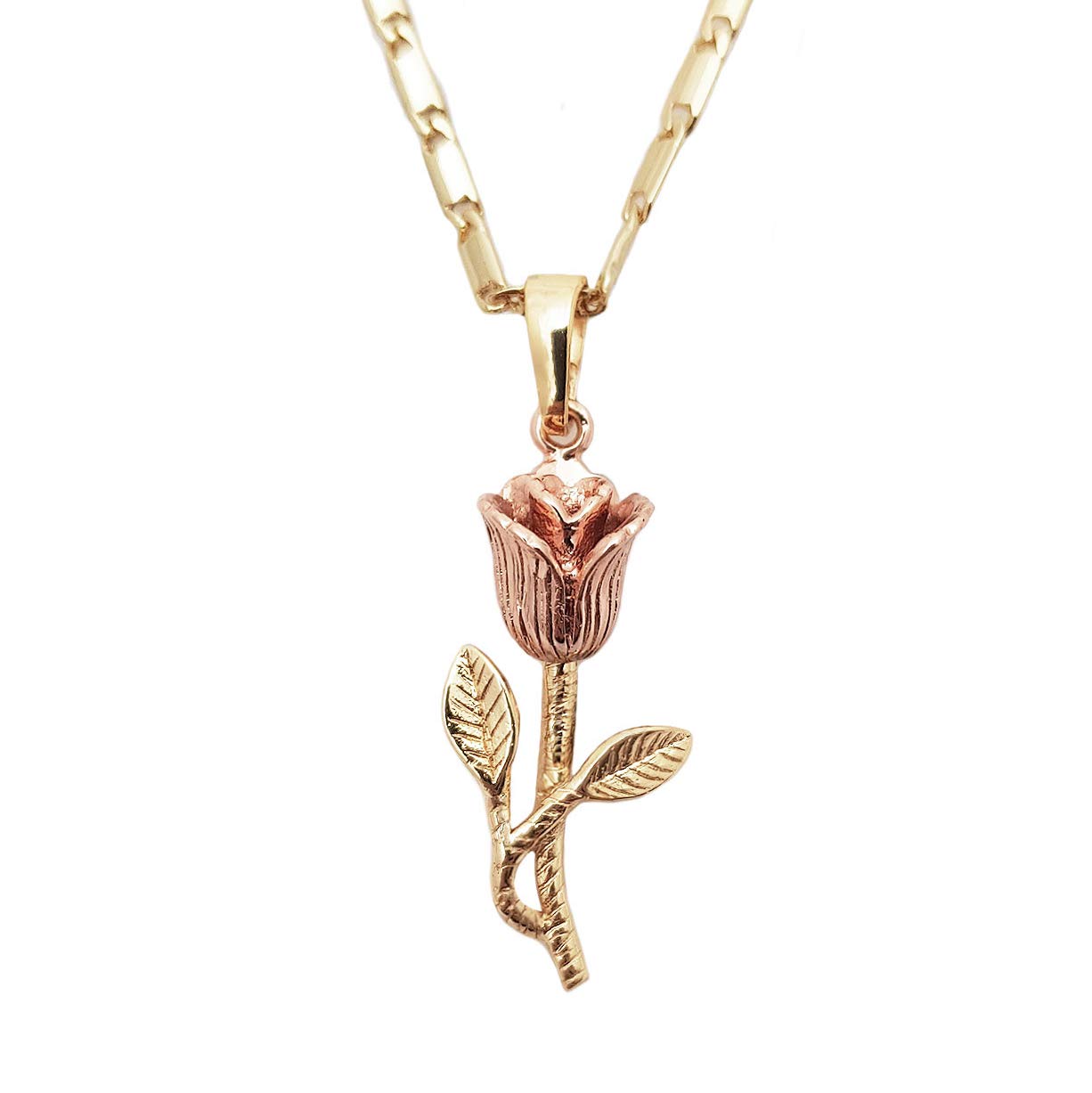 NIKITA Rose Pendant Necklace for Women - Quality 24k Rose Gold Plated or Silver Rose Bud and Stem - Statement Flat Chain - Rose Jewelry Valentine's Gift for Her - Flower Necklace for Girlfriend