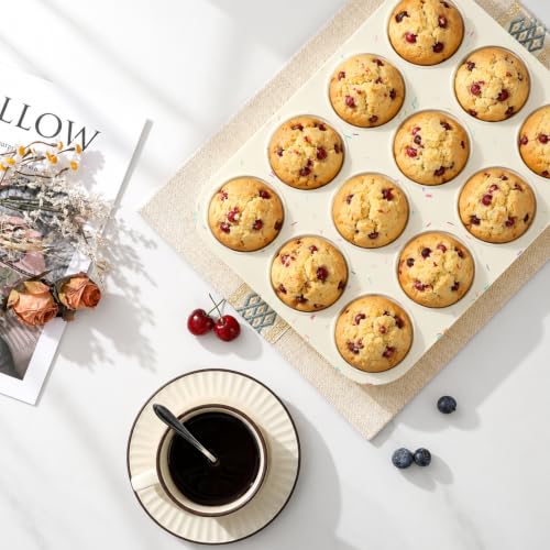 Image of Silicone Muffin Pan for Baking, Cupcake Egg Bites Silicone Mold 12 Cup Regular Size, Oven Safe BPA Free