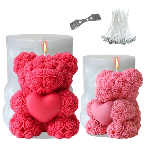 Midnadiy moule bougie nounours, moule bougie silicone, Démoulage facile, Texture claire, Parfait pour les cadeaux de Noël, les cadeaux de Saint-Valentin, les...