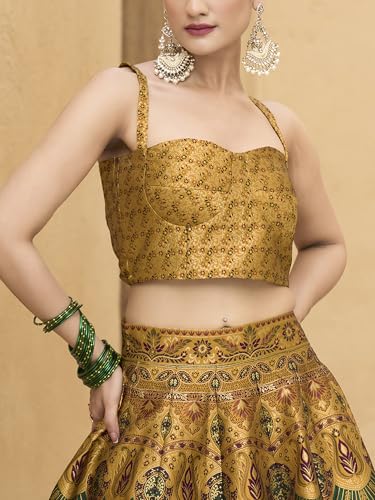 Image of PURVAJA Women's Kanjiwaram Semi-Stitched Lehenga choli