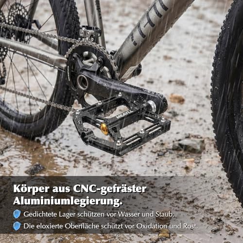 Fahrradpedale, CNC-gefräste Aluminium MTB Pedale mit Cr-Mo-Stahlachse, 306g Extra Breite Rutschfeste Flat Pedale mit Abgedichtete Lager, 9/16\ Pedale Fahrrad für Gravel, Rennrad, Mountainbike,Trekking