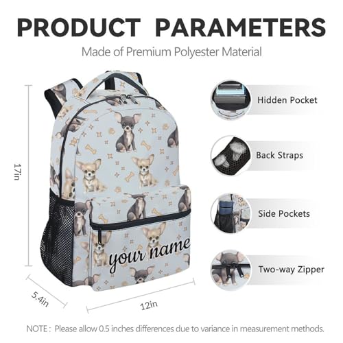 Custom Kids Backpack for School, 17 Inch Colorful Chihuahua Backpacks for Girls, Cute Durable Bookbag for Travel4