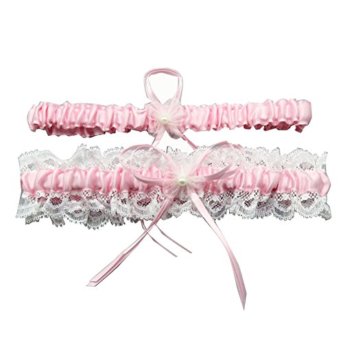 Rimobul Lace Wedding Garters with Toss Away - Set of 2 (Pink)