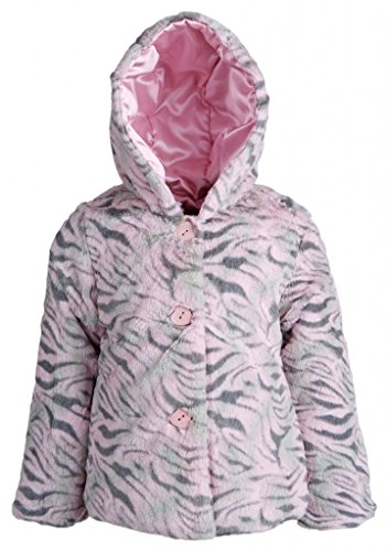 Wippette Baby Girls Hooded Faux Fur Animal Print Warm Puffer Winter Jacket - Pink (12 Months)