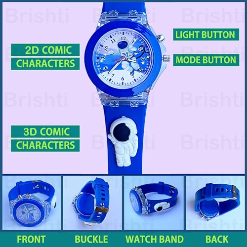 Image of Brishti 3D Cartoon Character Multicolored Glowing Digital Light and Girl's Analogue Wrist Watch | Unique 3D Cute Cartoon Character on Strap | Soft Silicone Strap | Suitable for Age 3-12 Year Kids