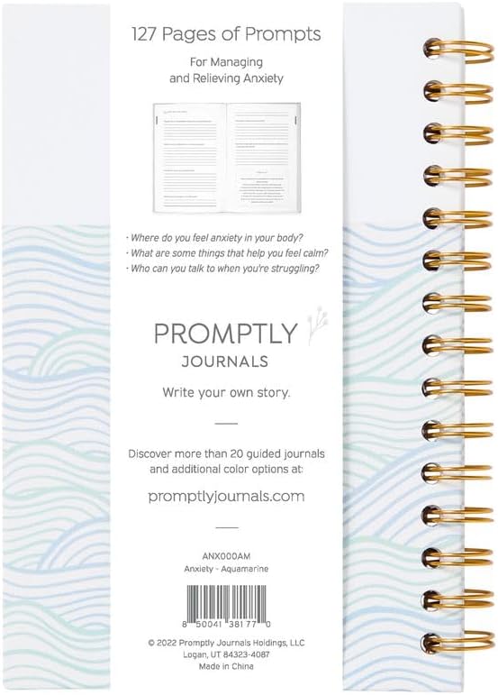 Promptly Journals, Peace of Mind: A Journal to Calm Anxiety (Aquamarine Bue, Linen/Leatherette) | Anxiety Relief | Mental Health Journal | Anxiety Self-Help Journal | Anxiety Coping Journal