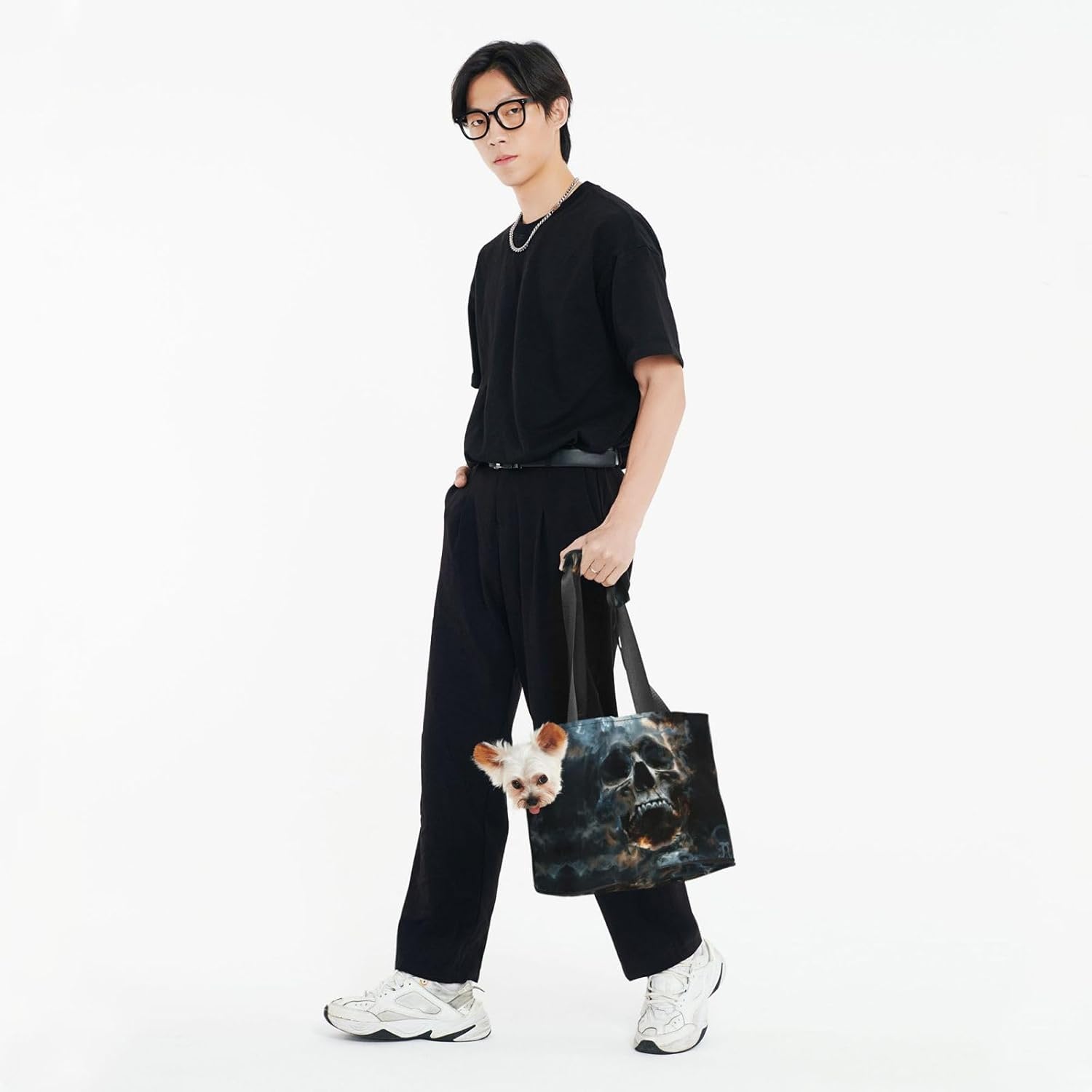 Horror Ghost Skull Print Portable Foldable Shoulder Bag for Travel,with Collar Hook and Handle Pad,Cute Stylish Design