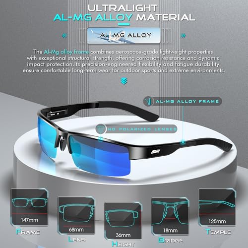 ATTCL Bundle Men's Fashion Driving Polarized Sunglasses for Men Fishing, cycling, and golf - Al-Mg metal Ultralight Frame:(8080-Black-Blue)+(8177-black-gray)3