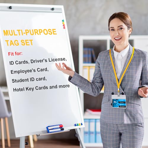 Image of Marspark 50 Sets Clear Name Tags with Lanyard, Lanyards for ID Badges Reusable Strap with ID Holder Plastic Name Badges for Adults Business School Church Conference (Yellow)