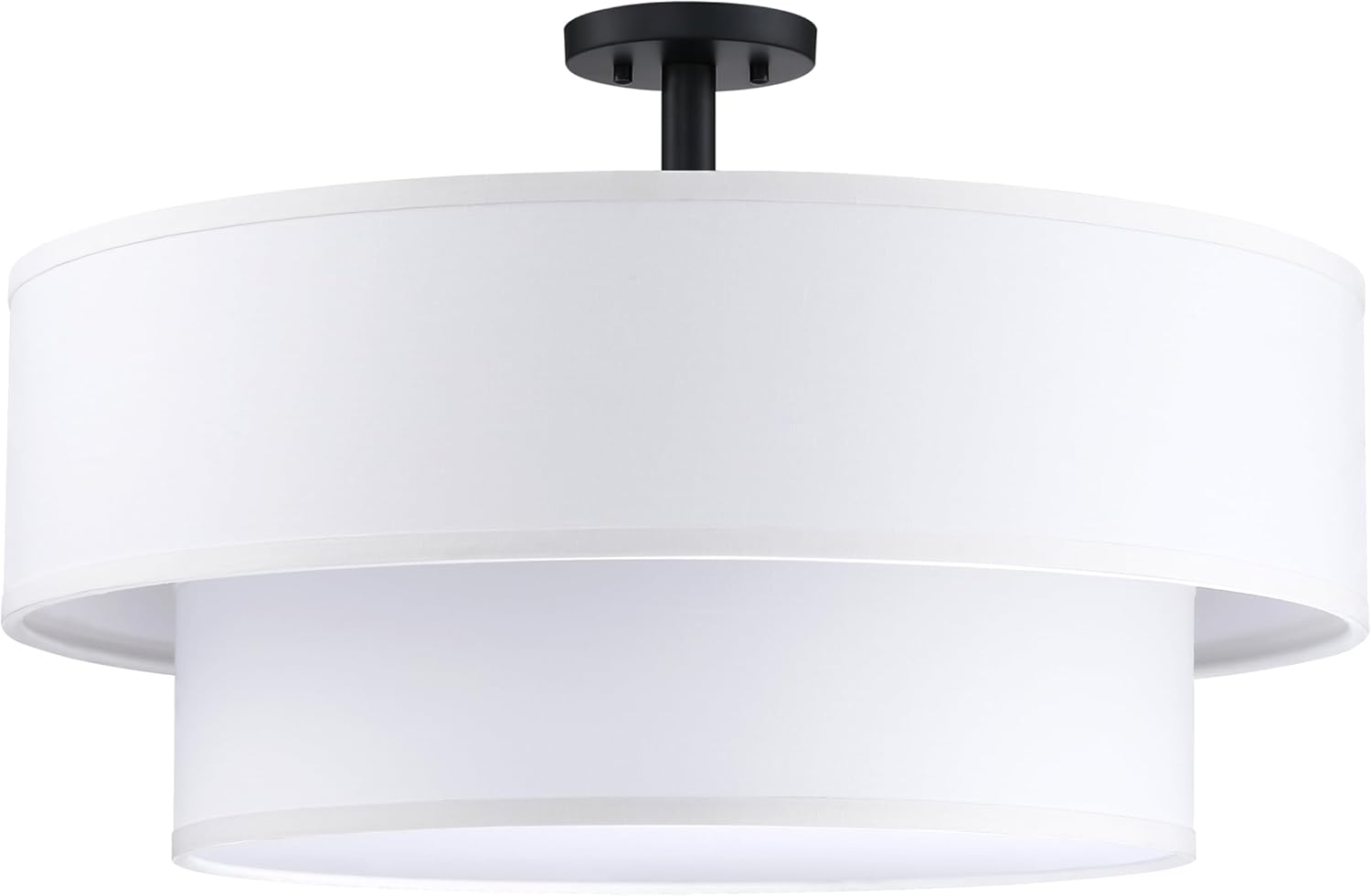 5 Light Off White Fabric Shade Semi Flush Mount Ceiling Light,Close to Ceiling Light Fixture Black Finish,22 inch Semi Flush Drum Light for Bedroom,Living Room,Dining Room Hallway