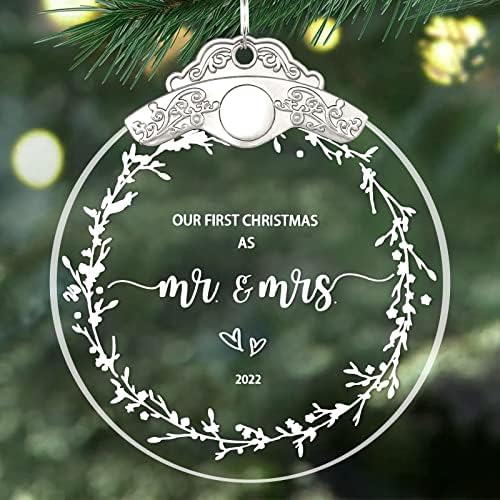 Wedding Gifts,Wedding Gifts for Couples Unique 2022,Our First Christmas as Mr and Mrs Ornament 2022,Newlywed Personalized Unique Funny Bridal Shower Wedding Gifts for Couple Bride Groom(Wreath)