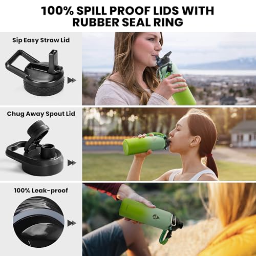 Image of RAYMYLO Insulated Water Bottle 40 oz, Triple Wall Vacuum Stainless Steel (Cold for 36Hrs, Hot for 18Hrs), Leak Proof & Non-BPA, Modern Water Flask Jug with Paracord Handle & Straw Spout Lids