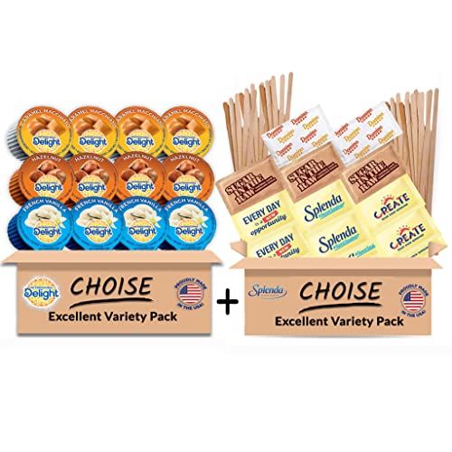 Sugar & Sweetener Assortment & Coffee Creamer Singles Variety Packets Packaged By Choise - Wooden Coffee Stirrers, Perfect For Home, Office, Coffee, Bar, Gift, (372 Pcs) Pack #TOP6