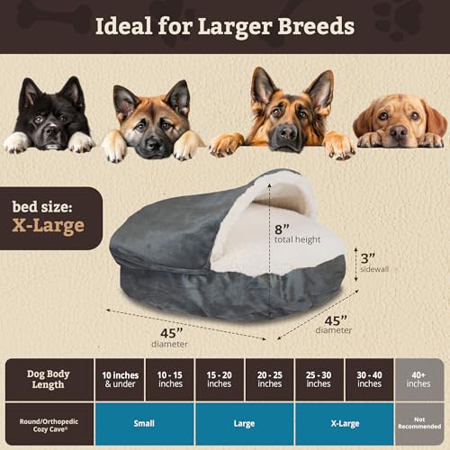 Image of Snoozer Cozy Cave Dog Bed - Indoor Dog Bed with Cover Cave, Covered Calming Burrow for Medium & Large Sized Pets with Blanket Attached, Enclosed, Removable Washable Cover - XL, Anthracite