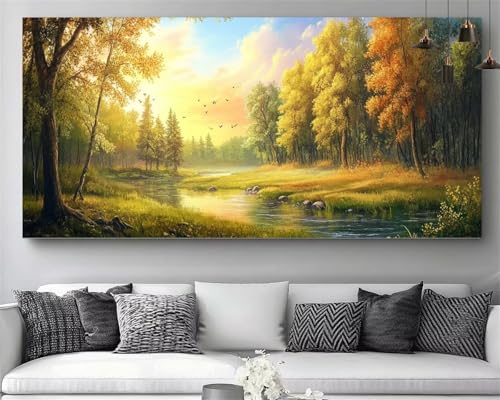 Canevas broderie diamant XXL paysage de forêt pour décoration murale
