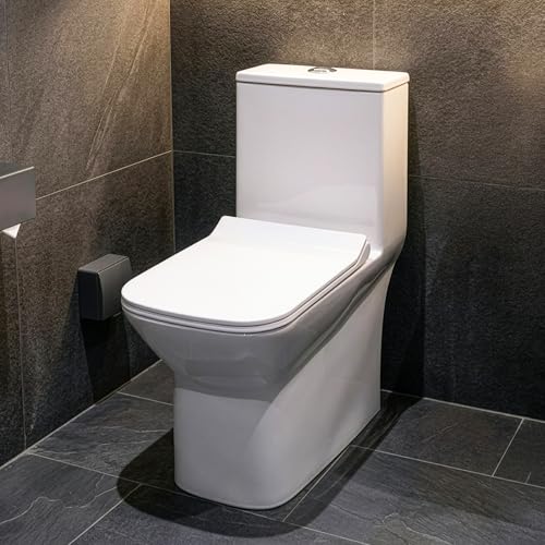Image of Johnson Spun Floor Mounted S-Trap 220 mm One-Piece Closet with Soft Close Slim Seat Cover (PP) | 675x375x775mm | Dual Flush Tank | Syphonic Flushing | White | 10 Years Warranty (E4407PW0103)