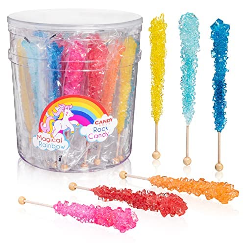 Candy Envy - Magical Rainbow Rock Candy Sugar Sticks - 36 Individually Wrapped Party Favors - Assorted Colors