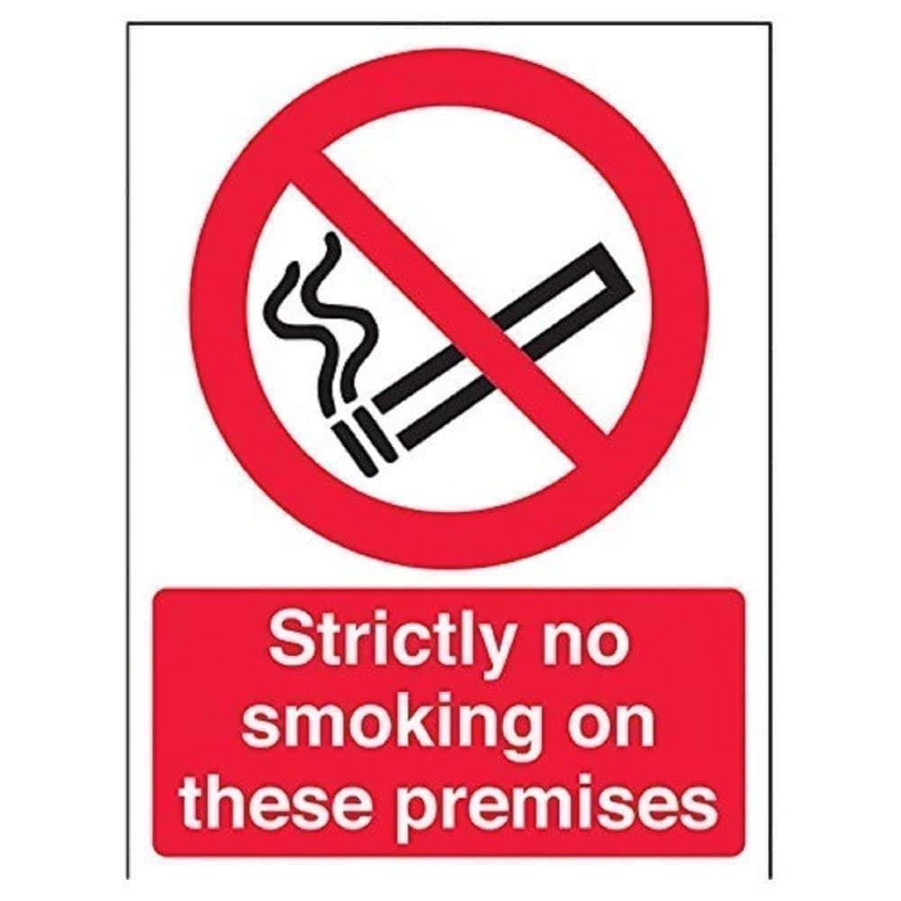 V Safety 57031AN-R Strictly No Smoking On These Premises Prohibition Sign - Portrait - 150mm x 200mm - 1mm Rigid Plastic, Black/Red