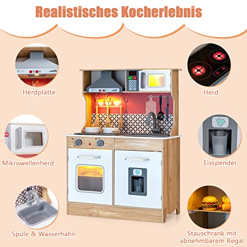 GOPLUS Kinderküche, Küchenspielset aus Holz mit Kochzubehör, abnehmbarem Waschbecken, Wasserhahn, Eismaschine… – Bild 6