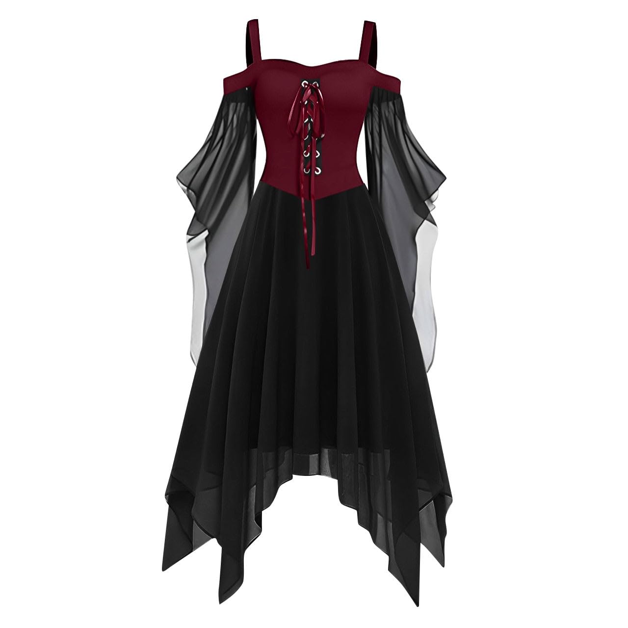 TOFOTL Halloween Dress Plus Size Alternative Puffy Pumpkin Fancy Wench Maid Gothic Witch Dress Skirt Witch Costume Adult Funny Costumes Lady Dresses Halloween Mother Wine S