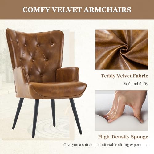Furnimart Brown PU Leather Wingback Chair