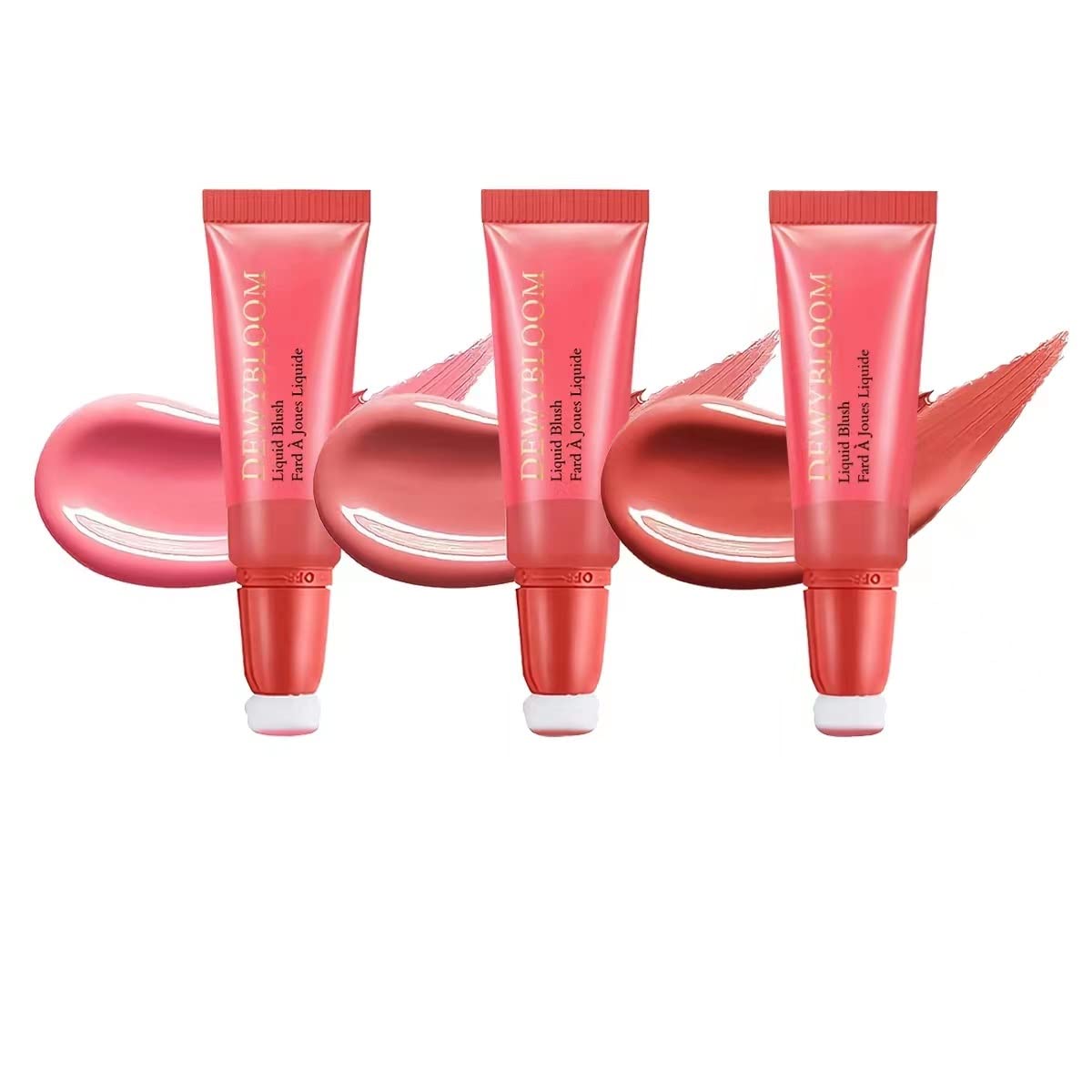 3 Colors Liquid Blush Makeup Wand,Cream Liquid Blush,For Cheeks Tint Long Lasting Natural Glow Dewy Finish,Weightless Blendable Liquid Blush Stick,With Soft Cushion Applicator.(1#-2#-3#)