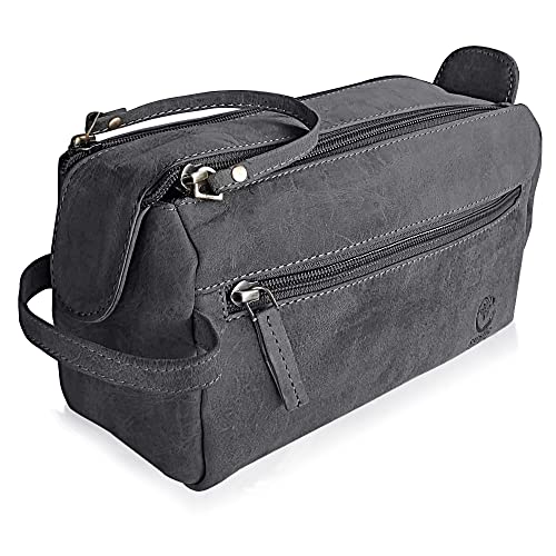 Handcrafted Buffalo Leather Toiletry Bag with Rustic Town Charm