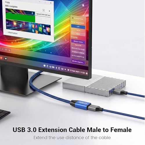 Image of USB 3.0 Extension Cable 3ft,Type A Male to Female Extension Cord Durable Braided Material High Data Transfer Compatible with USB Keyboard,Mouse,Flash Drive, Hard Drive,Printer