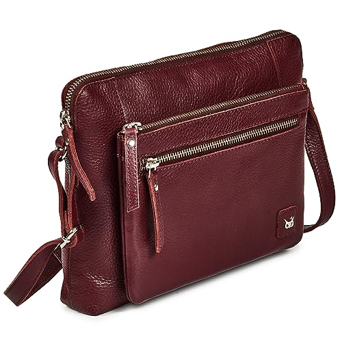 Wise Owl Accessories Small Soft Pebbled Real Leather Crossbody Handbags Purses Sling Crossover Shoulder Bag