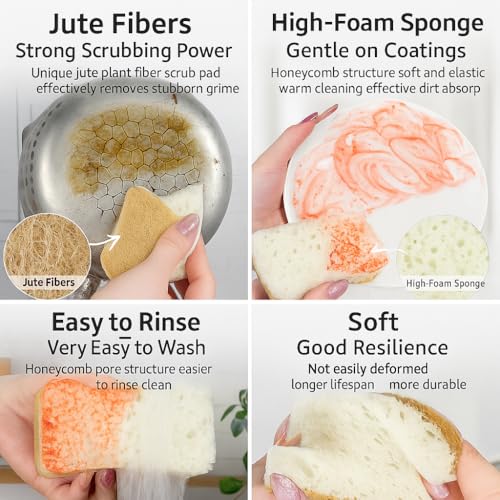 Image of Ampang Scrub Sponges for Kitchen Cleaning - Sisal Fiber & High-Foam Seaweed Cotton, Non-Scratch, Durable & Dishwasher Safe, Ideal for Washing Dishes and Household Tasks (Light Yellow S, 2)
