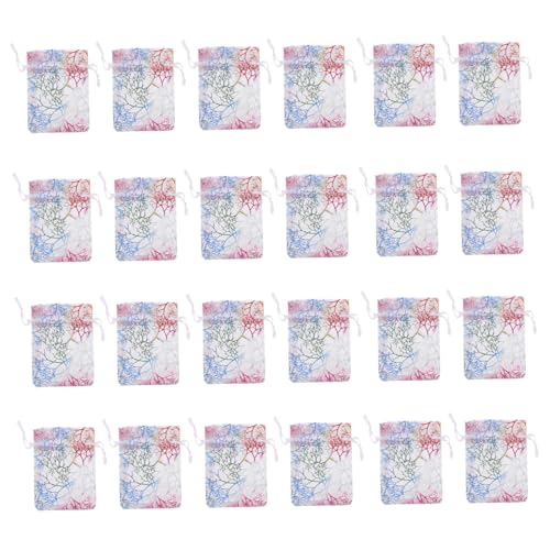 COMPUKAS 100個 透け感オーガンジー巾着袋 珊瑚 白色 結婚式 パーティー 記念品用 ジュエリー収納 小物入れ ラッピング用