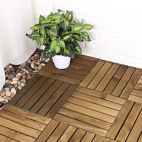 FIVMEN Holzfliesen Balkon 30x30 cm 33 Stück=3m² Terrassenfliesen Holz Wetterfest Klickfliesen Balkon 6 Latten Fliese Balkon Bodenbelag Akazienholz Terassenplatten für Garten Terrasse Balkon