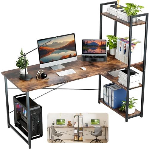 Catálogo de Escritorio Chocolate comprados en linea. 46 HEAIMO Escritorio Minimalista con Repisa de 3 Estantes, Escritorio para Computadora, Escritorio Gamer, Diseño Minimalista Moderno, Mesa Escritorio para Hogar y Oficina...