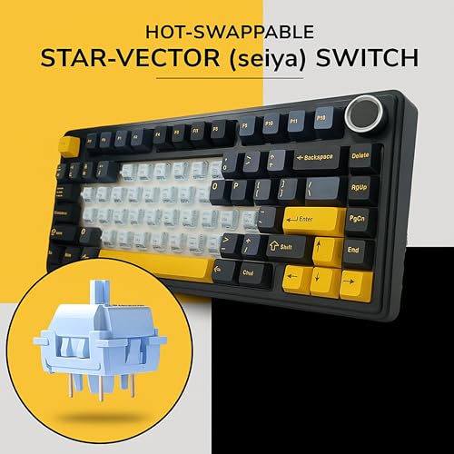 Image of AULA F75 75% Wireless PBT Keycaps Mechanical Keyboard | Hot Swappable, Pre-lubed Linear Switches | RGB Backlit, 2.4GHz /Type-C /Bluetooth Gaming Keyboard (Thunder Black, Star-Vector(Seiya) Switch)