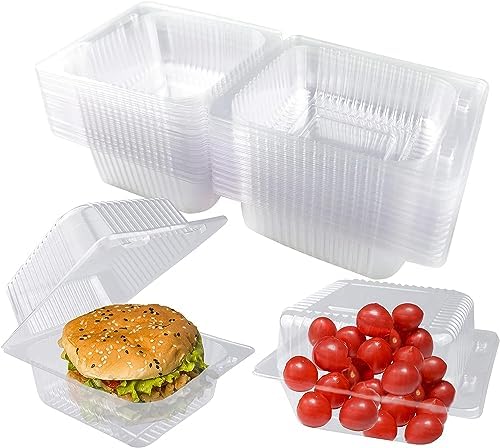 60 PCS Clear Plastic Hinged Container with Lids 5.3 x 4.7 x 2.8 Inch Clear Disposable Depth Clamshell Food To Go Take Out Tray Containers for Cake Pastry Salad Sandwiches