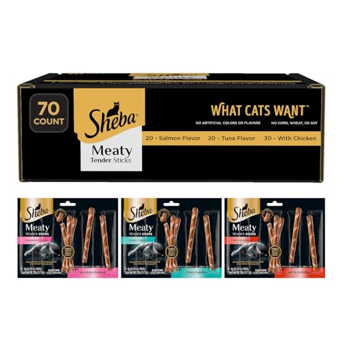 Image of Sheba Meaty Tender Sticks Cat Treats Chicken, Tuna Flavor, or Salmon Flavor, 0.14 oz., 70 Count