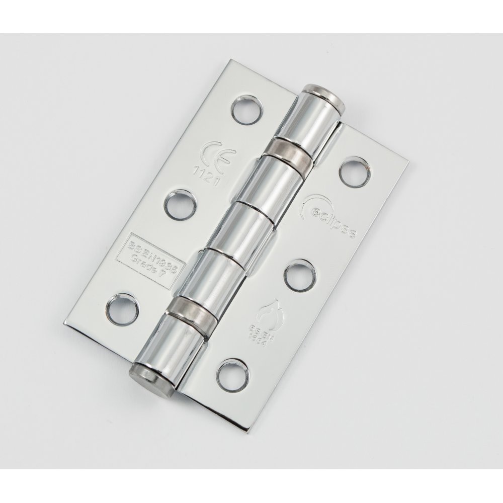 EN1935 Grade 7 Ball Bearing Steel Hinges 76mm Polished Chrome Pair