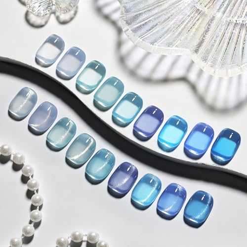 JODSONE 9 Blue Jelly Gel Nail Polish Set w/Base & Top Coat