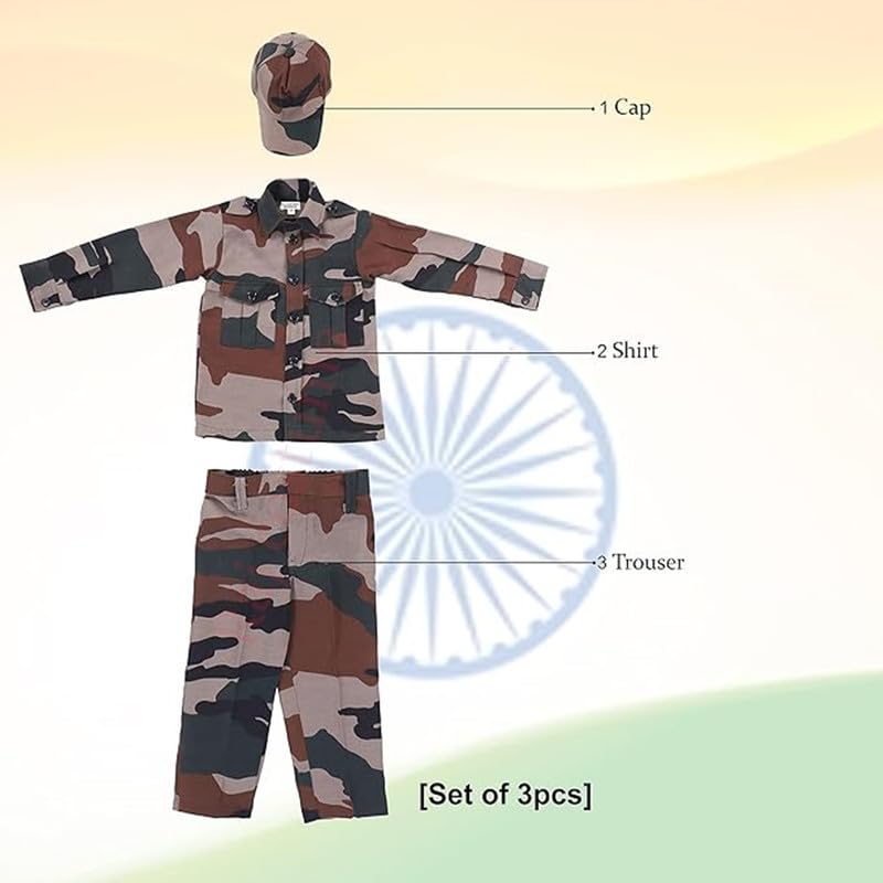 Image of Army Dress for Kids | Indian Military Soldier Fancy Dress Costume | Polyester Fabric | Army Uniform for Boys & Girls | School Fancy Dress, Role Play, Independence Day & Republic Day